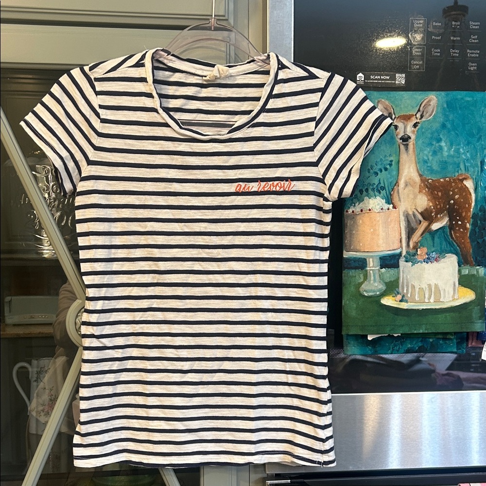 Maison Jules Navy and White French Striped Cotton Tee XS